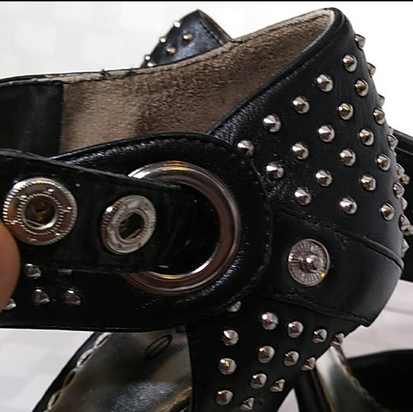Bebe Black Leather Studded Stiletto Heels - Picture 14 of 16